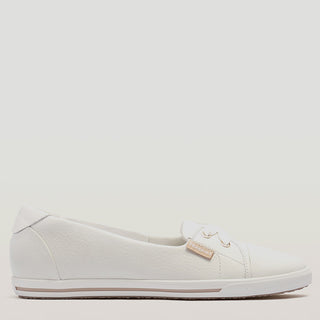 HANNAH III - WHITE TUMBLED LEATHER SNEAKER FLATS