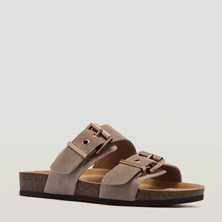 TOMMY - MUSHROOM SUEDE SANDAL SLIDES