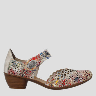 RIEKER 43753 - BEIGE MULTI LEATHER HEELS