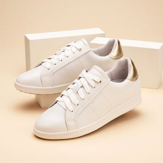 JACKIE V - WHITE/GOLD GRAIN LEATHER SNEAKERS