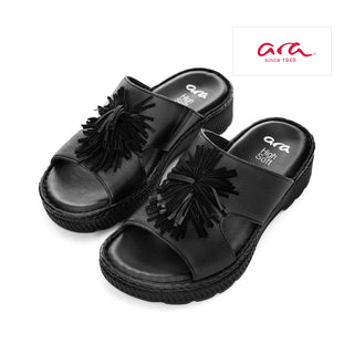 CAPRI - BLACK LEATHER SANDAL SLIDES