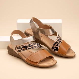 FAST - TAN LEOPARD PRINT LEATHER SANDALS