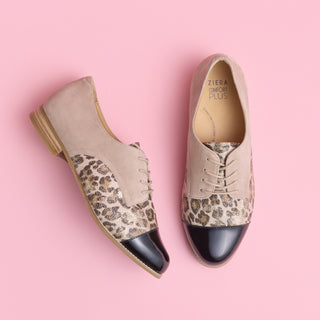 TOBIN XF - BLACK TAUPE LEOPARD PRINT LEATHER FLATS