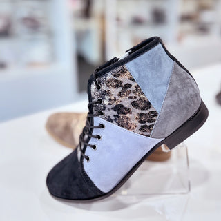 TYRAH XF - SLATE SUEDE MULTI LEATHER ANKLE LACE UP BOOTS