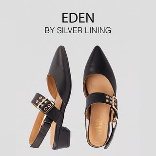 EDEN - BLACK LEATHER SLINGBACK HEELS