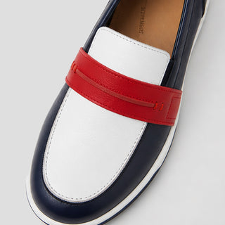 AINDREA XF - NAVY-WHITE MULTI LEATHER LOAFER FLATS