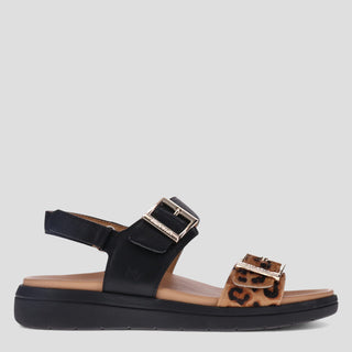 BETTINA - BLACK/LEOPARD PRINT LEATHER SANDALS