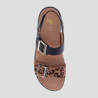 BETTINA - BLACK/LEOPARD PRINT LEATHER SANDALS