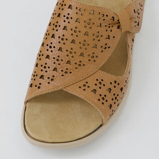 BINTY XW - DARK TAN LEATHER-ALMOND SOLE SANDAL SLIDES