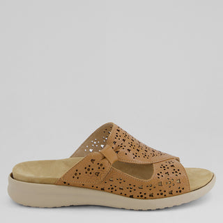 BINTY XW - DARK TAN LEATHER-ALMOND SOLE SANDAL SLIDES
