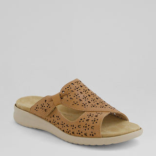 BINTY XW - DARK TAN LEATHER-ALMOND SOLE SANDAL SLIDES