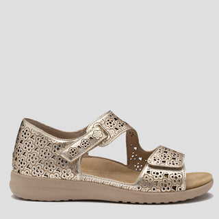 BIZZA XW - PALE GOLD LEATHER-ALMOND SOLE SANDALS