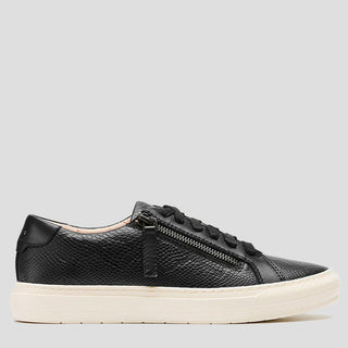 BILLIE - BLACK REPTILE PRINT LEATHER SNEAKERS