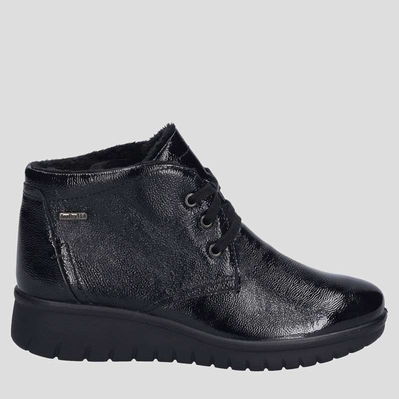 CALAIS 88 - BLACK PATENT ANKLE LACE-UP BOOTS