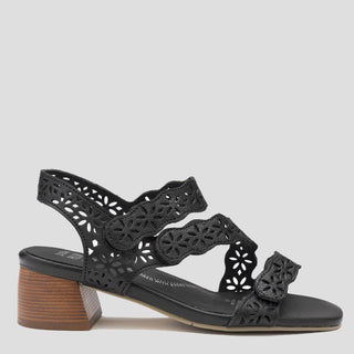 CARRISSA W - BLACK LEATHER-BLACK HEEL SANDAL HEELS