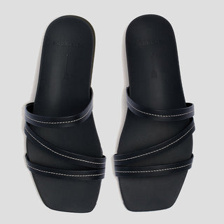 COVE - BLACK LEATHER SLIDES