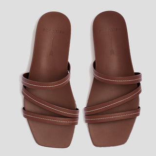 COVE - DEEP TAN LEATHER SLIDES