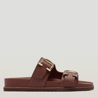 DEON - RICH TAN STUD LEATHER SANDAL SLIDES