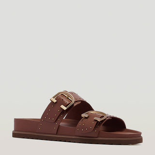 DEON - RICH TAN STUD LEATHER SANDAL SLIDES