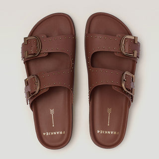 DEON - RICH TAN STUD LEATHER SANDAL SLIDES