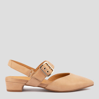 EDEN - SAND LEATHER SLINGBACK HEELS