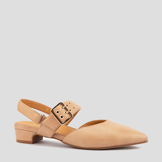 EDEN - SAND LEATHER SLINGBACK HEELS