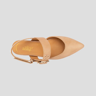 EDEN - SAND LEATHER SLINGBACK HEELS