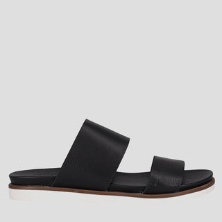 ELIZA - BLACK LEATHER SLIDE SANDALS