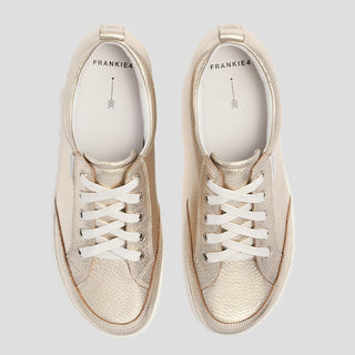 ELLIE V - WHITE GOLD TUMBLED LEATHER SNEAKERS