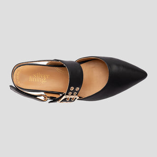 EDEN - BLACK LEATHER SLINGBACK HEELS