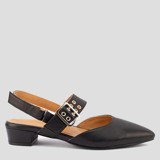 EDEN - BLACK LEATHER SLINGBACK HEELS