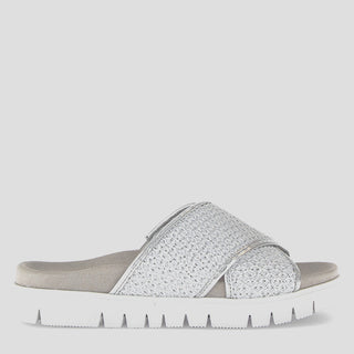 G63.748 - WHITE SILVER LEATHER SANDAL SLIDES