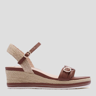 HALLE - RICH TAN LEATHER WEDGE HEEL SANDALS