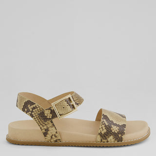 HAMMIL W - CAMEL&CHOC SNAKE PRINT LEATHER SANDALS