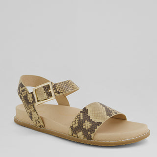 HAMMIL W - CAMEL&CHOC SNAKE PRINT LEATHER SANDALS