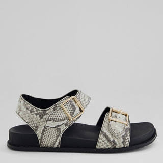 HASTICE W - BLACK&WHITE SNAKE PRINT LEATHER SANDALS