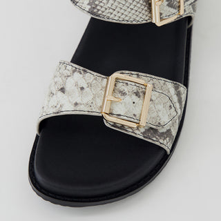 HASTICE W - BLACK&WHITE SNAKE PRINT LEATHER SANDALS
