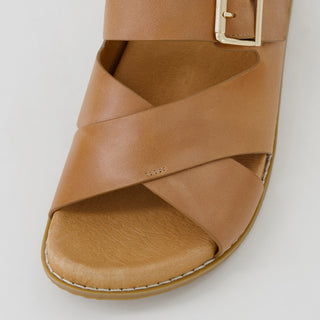 HEGLE W - TAN LEATHER SANDAL SLIDES
