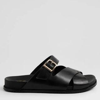 HEGLE W - BLACK LEATHER SANDAL SLIDES