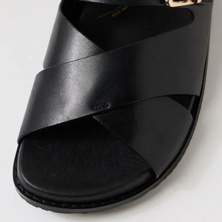HEGLE W - BLACK LEATHER SANDAL SLIDES