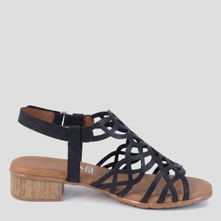 HILITE - BLACK LEATHER HEEL SANDALS