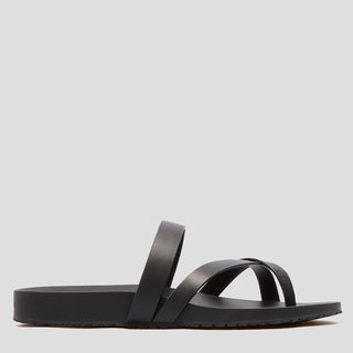 ISLA - BLACK LEATHER SLIDES