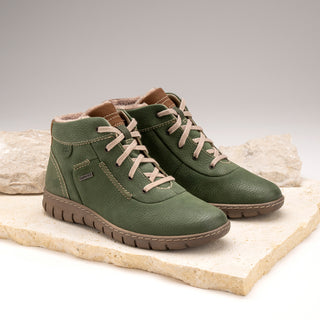 STEFFI 53 - GREEN LEATHER LACE UP ANKLE BOOTS