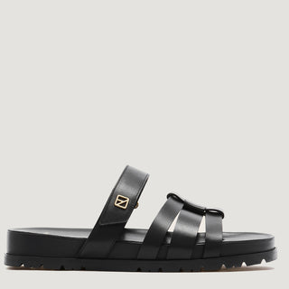 KENDALL - BLACK LEATHER SLIDES