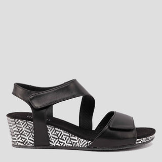 KYRA - BLACK LEATHER WEDGE HEEL SANDALS