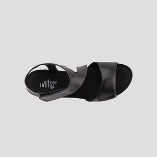 KYRA - BLACK LEATHER WEDGE HEEL SANDALS