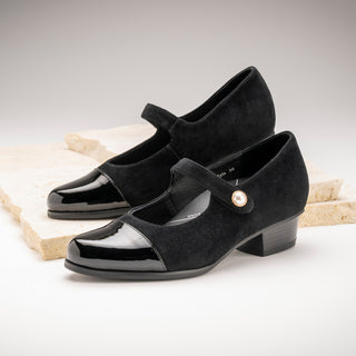 XYLA - BLACK SUEDE PATENT HEELS
