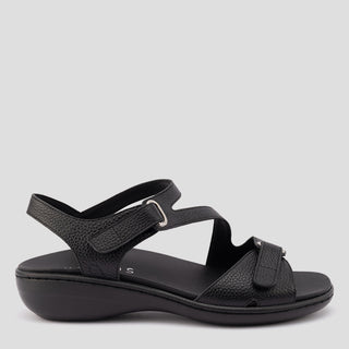ABBEY PEBBLE - BLACK LEATHER SANDALS