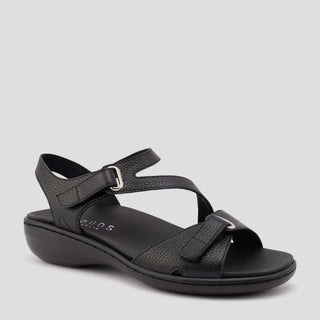 ABBEY PEBBLE - BLACK LEATHER SANDALS