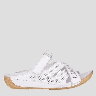 KRUZ - WHITE LEATHER SANDAL SLIDES